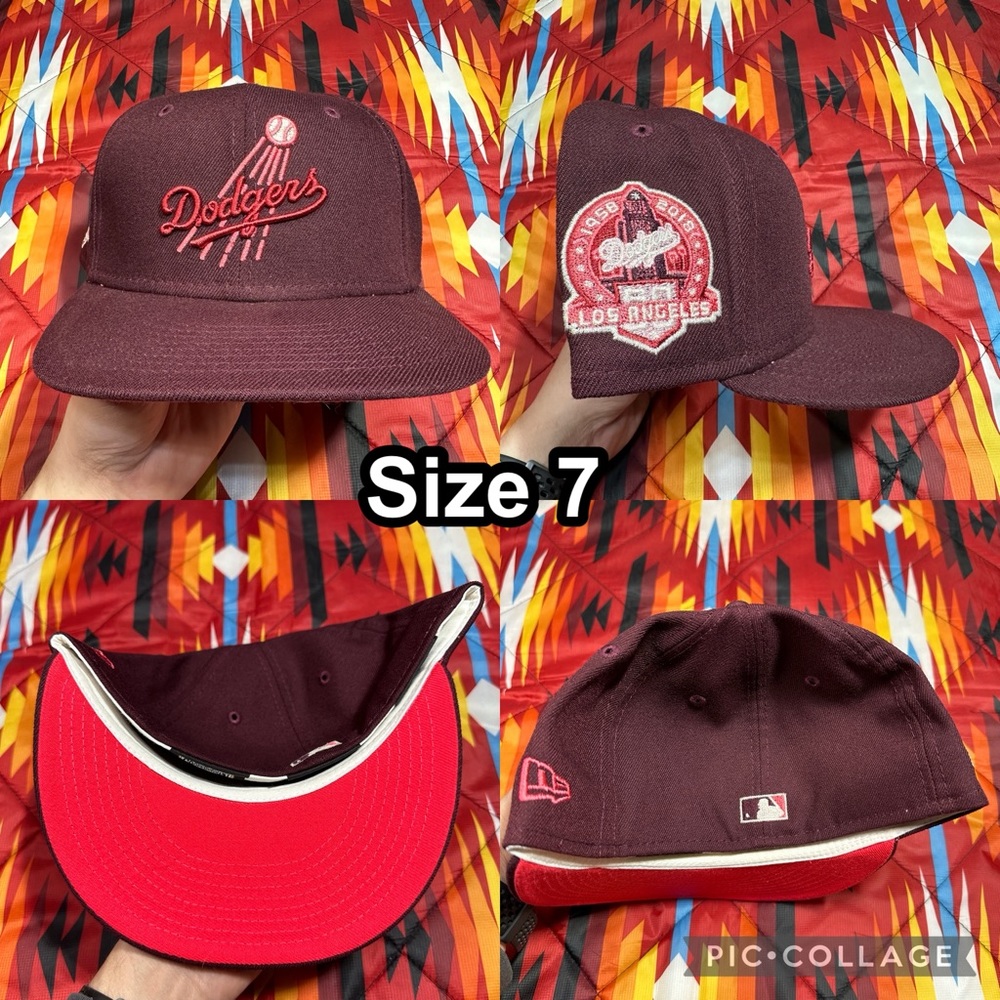 New Era Dodgers Maroon and Red Snapback Hat with Embroidered Logos